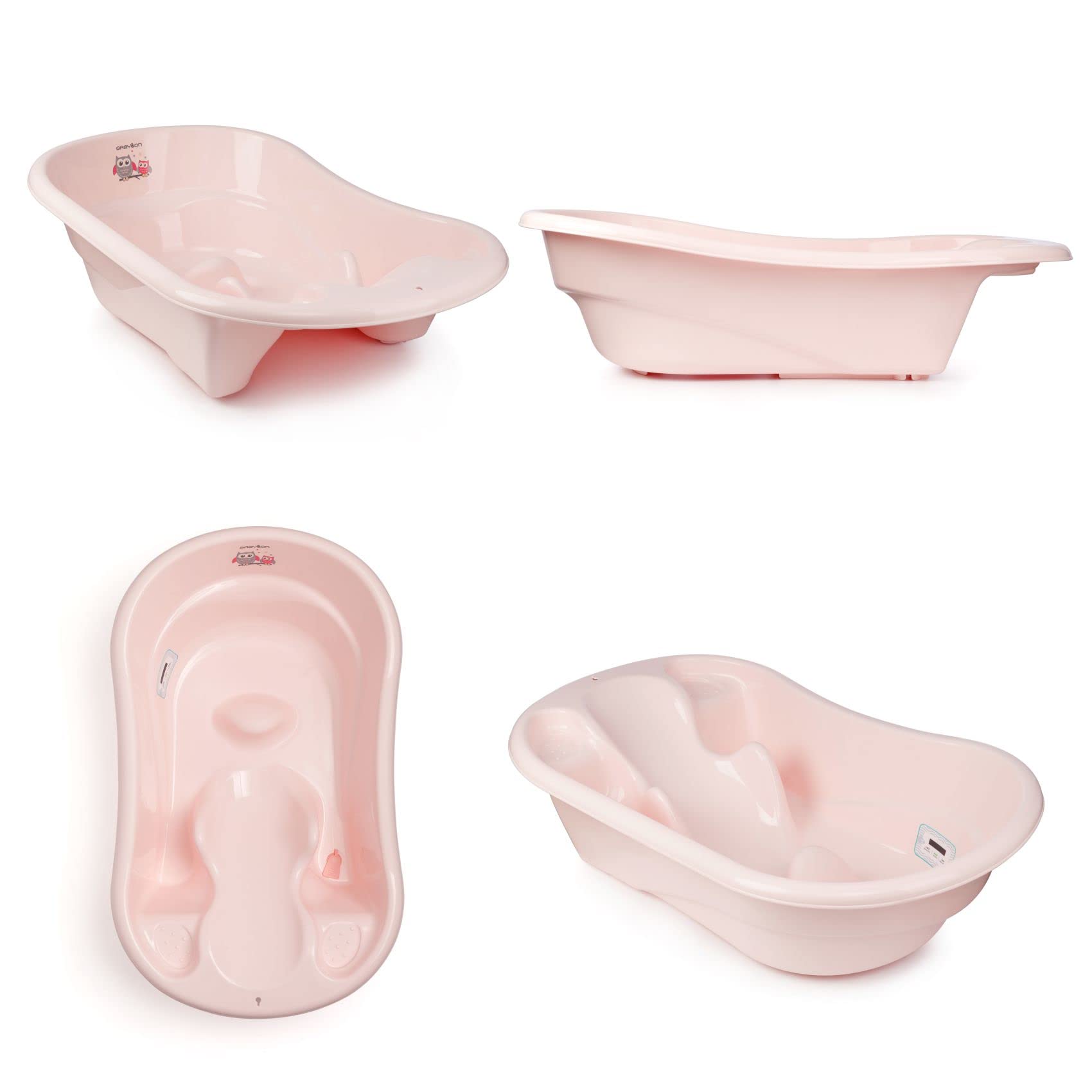 BABYLON Liner anatomiczna wanienka niemowlęca z termometrem do kąpieli, siedzisko do wanny, duże akcesoria do wanienki 0-6/6-36 miesięcy, powierzchnia antypoślizgowa do wanienki, z korkiem, różowy