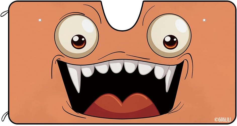 Cartoon Smiling Face Windshield Sun Shade for Car SUV Truck Kawaii Funny Eyes Car Front Window Sunshade Sun Visor Protector Blocks UV Rays 55 X 30 Inch Peach