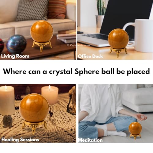 Image of Certified Yellow Jasper Crystal Ball for Meditation - Premium Crystal Vastu Items for Home and Feng Shui Items for Good Luck - Ideal for Pooja Supplies and Spiritual Practices (2 inch Inch)