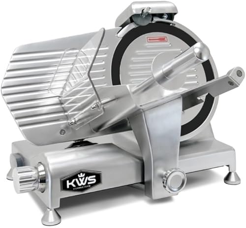 KWS MS-10NT - Rebanadora eléctrica de carne de 320 W de alta calidad de 10 pulgadas con hoja de teflón no pegajosa, carne congelada, delicatessen,