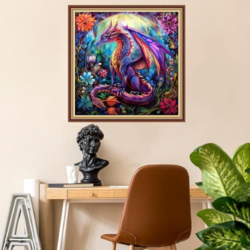 Image of Fanxvivy Stamped Counted Cross Stitch Kits for Adults Printed Cross-Stitch Patterns 11CT Stamped or Counted Cross Stitching Embroidery Kit Needlepoint Kits-Flower Colored Dragon 18x18 inch