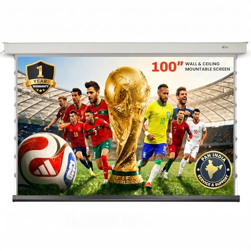 Image of Otek M100 Motorized Projector Screen 100Inch 16:9 Ultra HD,Silent 25W Motor,Premium ALR Fabric (Gain 1.8),Wall and Ceiling Mount,Remote Control Best for Home Theater, Gaming & Presentation