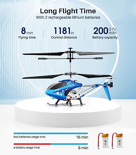 Image of SYMA Remote Control Helicopter, S107H-E Aircraft Toy with Altitude Hold, One Key TakeOff /Landing, 3.5 Channel, High&Low Speed, LED Light, Fly Indoor for Kid Boy Beginner, 16min 2 Battery Blue Upgraded