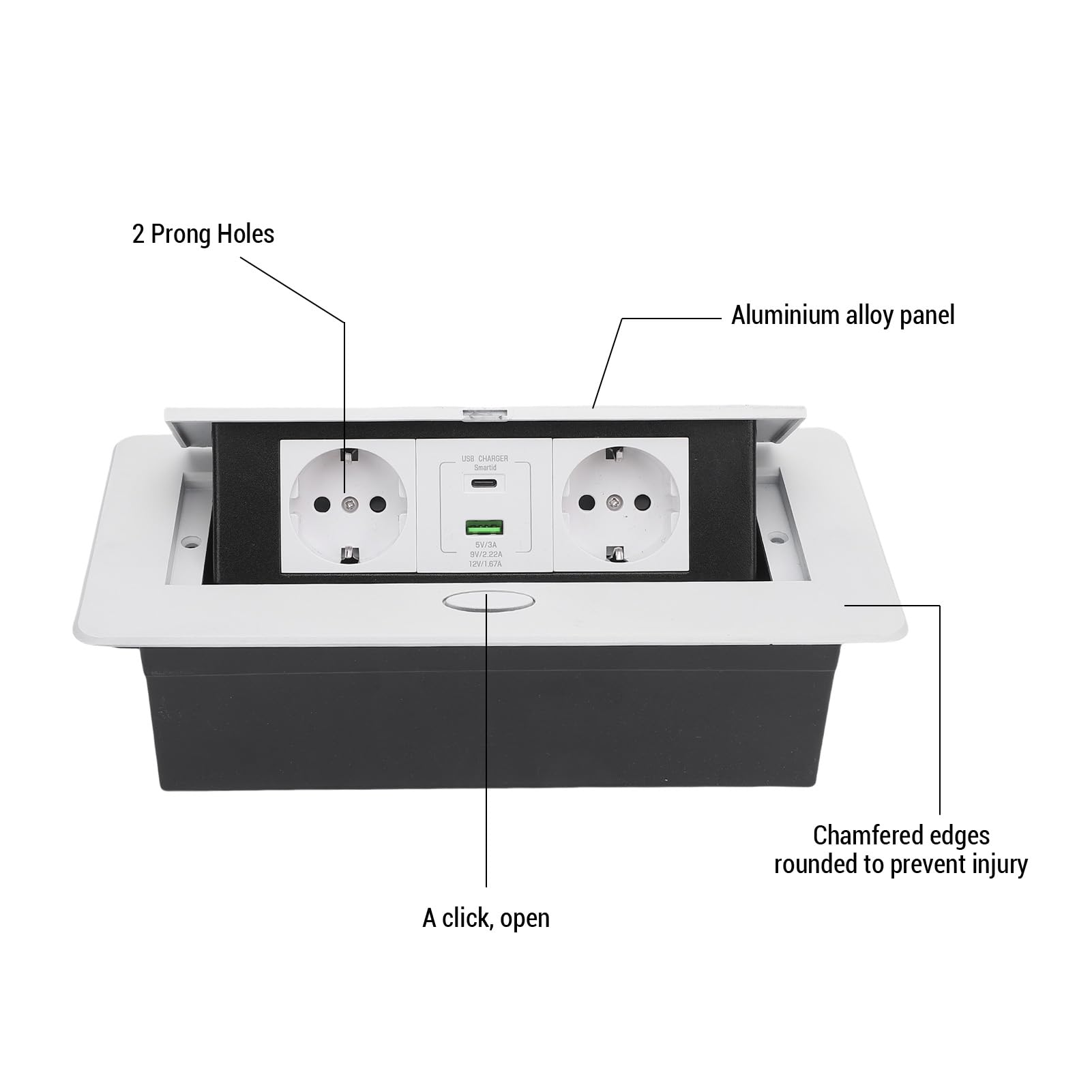 ViaGasaFamido Scatola di Derivazione da Tavolo da Incasso Hub di Alimentazione Resistente All'acqua Sala Conferenze Presa da Banco 2 Fori USB Tipo C