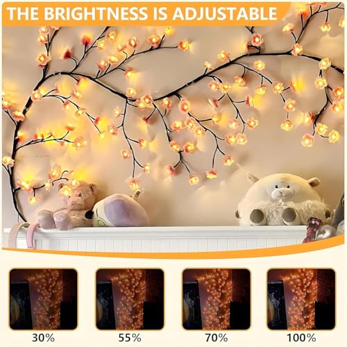 Image of P SEVEN Cherry Blossom LED String Lights, Pink Flower Vine Wall Decor with Remote Control, USB Powered, DIY Indoor Decoration (Cherry Blossom Willow Light)