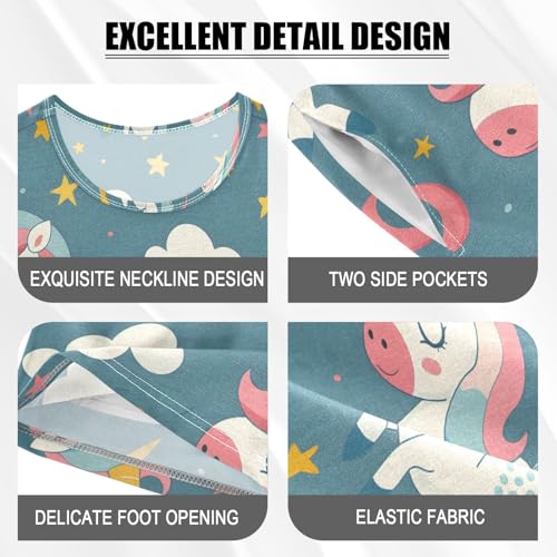 ALAZA Cartoon Sweet Unicorn Blue Pajamas Short Sleeve 2 Piece Sleepwear Top and Bottom Pajama Set Unisex4
