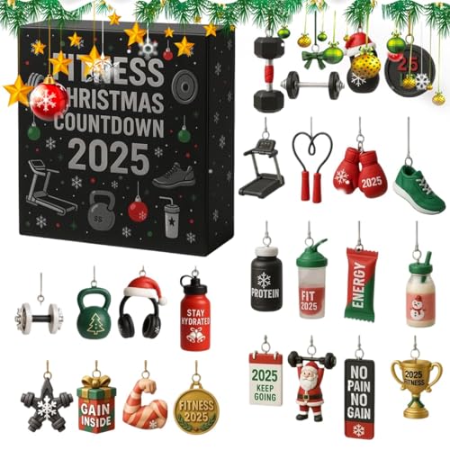 Tktouci 2025 Countdown Adventskalender,2D Acryl Fitness- Und Heimdekoration | Sport Weihnachtsbaum Deko | Für Kinder Erwachsene Schreibtisch Büro Schlafzimmer Fenster Tür Wand Feiertag Geburtstag