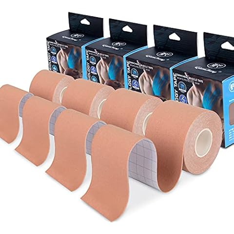 QianCheng 4 Pack Kinesiology Tape for Sports Athletes - 16 FT Waterproof Athletic Tape for The Knee, Elbow and Shoulder Muscles, etc. (Beige) Cover