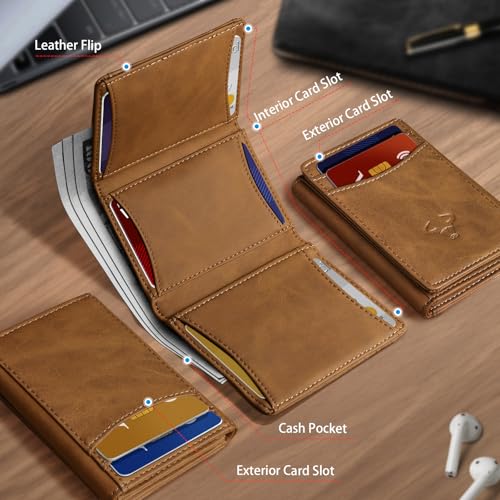BULLIANT Men Wallet, Slim Front Pocket Leather Wallet Magnetic Closure for Gift Men 12Cards 4.3"*3.4" RFID Blocking2