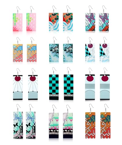 KAERUN 12 Pairs Women's Tanjiro Earrings Anime Demon...