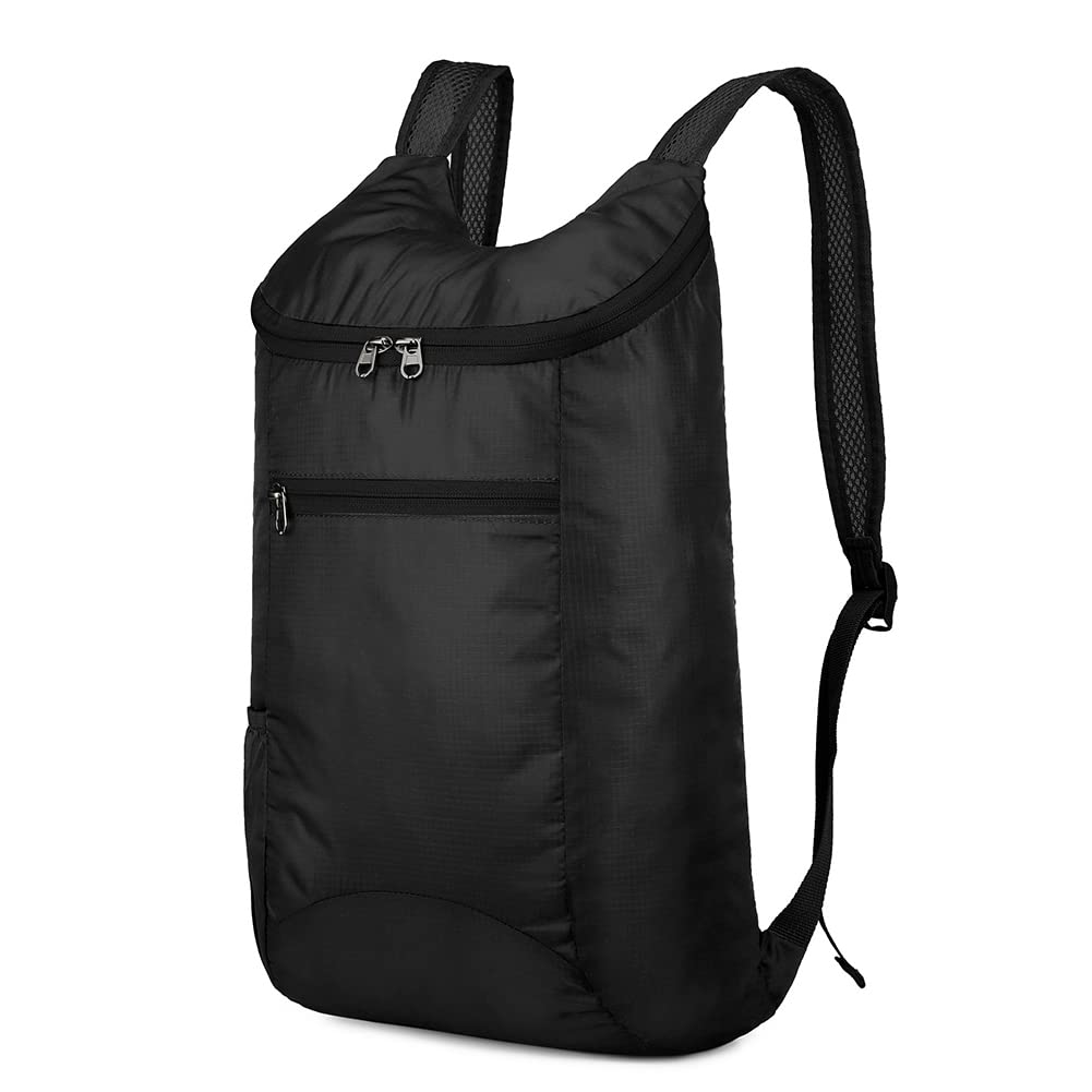 Crgangzy Black 20L Lightweight Foldable Backpack Waterproof Outdoor Hiking Camping Travel Bags