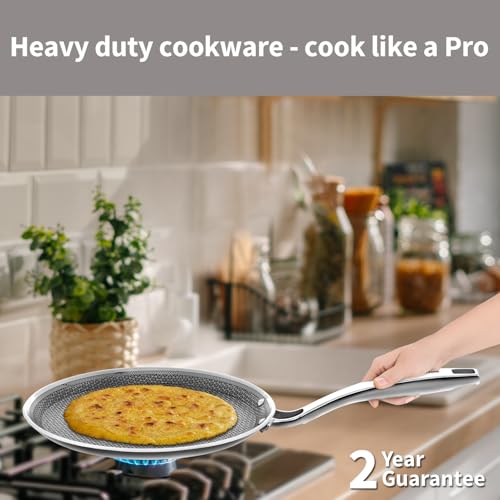 Image of Hawkins 26 cm Triply with Shielded Nonstick Pro Flat Tava | Induction & Gas Compatible | Flat Surface, Spill-Resistant Rim | Silver (PSNFT26)