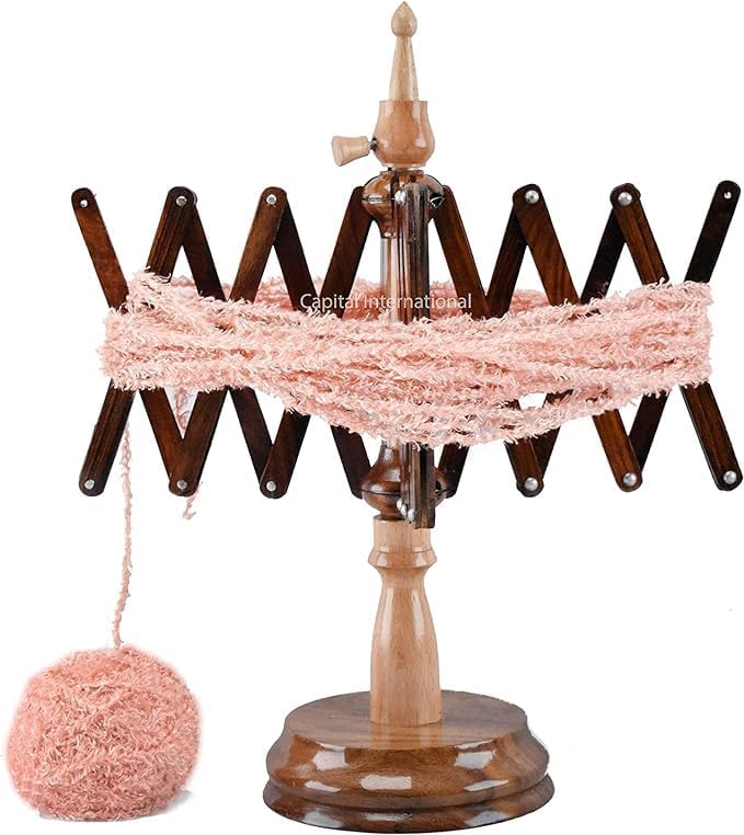 Yarn Umbrella Swift Winder Table Top Umbrella | Hand Crafted Skein Hand Operated Umbrella Yarn Winder Yarn Swift Winder Wool String Holder - Knitting and Crochet (White & Brown)