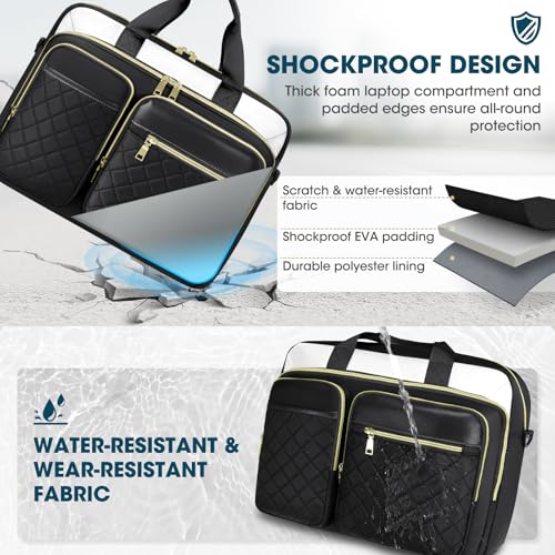 RAINSMORE Maletin Portatil 17.3 pulgadas Grande Bolso para Ordenador Portatil Mujer Bolso Maletin Trabajo Portadocumentos Mujer para Trabajo Oficina Universidad Profesora Blanco y Negro - imagen 4