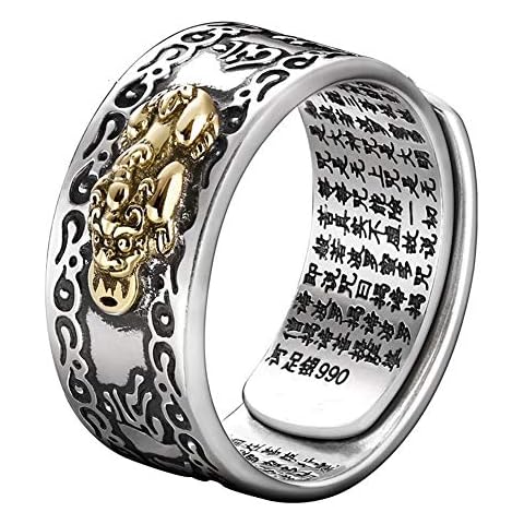 JAJAFOOK 990 Silver FENG Shui PIXIU MANI Amulet Lucky Wealth Buddhist Jewelry Adjustable Ring, Copper,Titanium,Gold,Silver,Rose,Leather, sterling-silver Cover