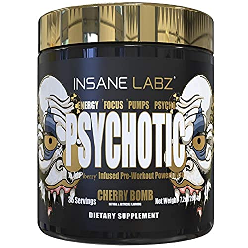 Image of Insane Labz Psychotic Gold, High Stimulant Pre Workout Powder, Extreme Lasting Energy Focus, Pumps and Endurance with Beta Alanine, DMAE Bitartrate, NO Booster (35 Servings, Cherry Bomb)