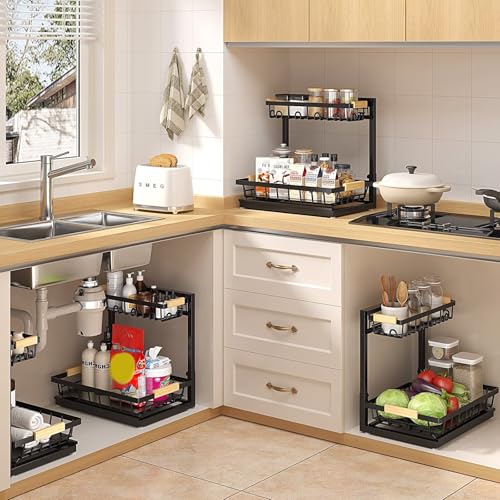Sevenblue 2 Pack Under Sink Organizer, Height Adjustable 2 Tier Under Sink Organizer Kitchen, Multi-Purpose Storage Shelf for Kitchen Bathroom Cabinet (Black, Extra Large) by Sevenblue - Image 6