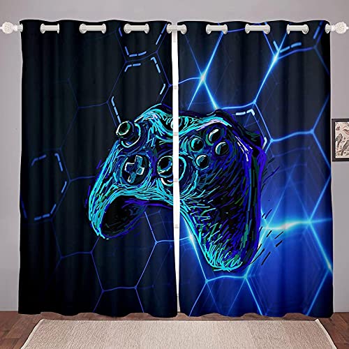 LKCD Verdunkelungsvorhang Mit Ösen - Blue Game Joystick Wabendekoration 200X214Cm 2 Stück Großer Vorhang Für Das Wohnzimmer, Raumteiler, Gardinen, Blickdichter Vorhang Cover