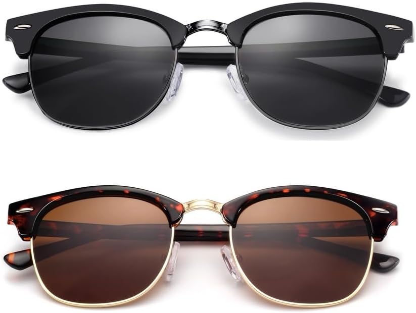 KANASTALSemi Rimless Polarised Sunglasses, Sunglasses for Men and Women, Classic Horn Rimmed Frame Shades with UV400 Protection