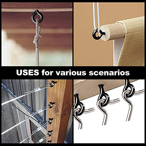 10 Stück 6.3 cm Edelstahl-Schraubösen, schwarze Ösen-Haken, Schraube für Holz, rostfrei, selbstschneidende Ösen, Sicherung von Kabeldrähten, stabile Aufhängehaken für den Innen- und Außenbereich