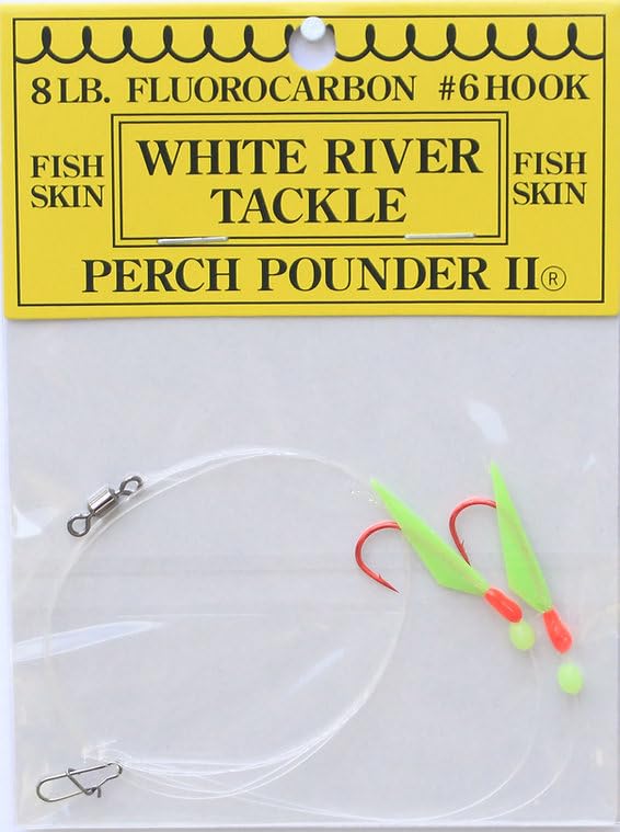 J Deez White River Tackle Perch Pounder II Fishing Hook Rig, 1 Pc, Size 8, 6, 4, Fish Skin, Ready for Weight/Sinker & Live Bait