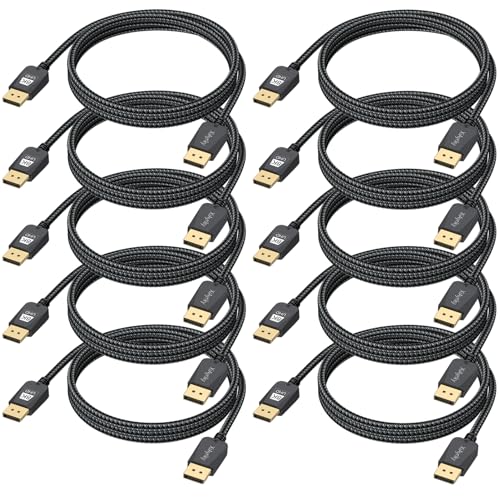 8K DisplayPort 1.4 Cable 6FT 10-Pack, 32.4Gbps, 8K@60Hz