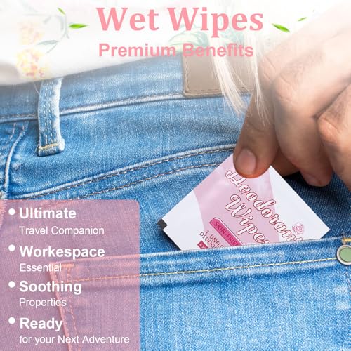 Image of 100Pcs Travel Deodorant Wipes, Travel Size Mini Deodorant Wipes Bulk for Homeless, Individually Wrapped Body Cleaning Supplies for Women Wet Armpit for Body Cleaning Rose