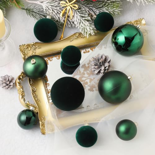 Dark Green Velvet Christmas Ball Ornaments, Shatterproof Flocked Ball Set - image 2