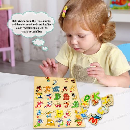 Image of FunBlast Capital Alphabet Learning Board - Wooden Colorful Educational Puzzle Board for Kids, Pre-School Jigsaw Board Toy, Puzzle Toys for Toddlers 1 2 3 4 5 Year Old
