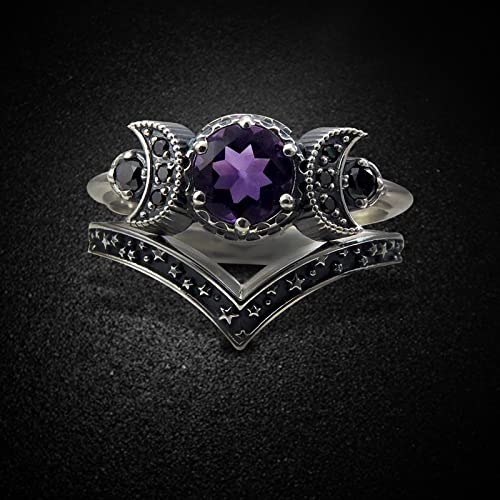 Women Punk Ringe Band Moon Ring Red Amethyst Ring Moon Jewellery Gifts Men Waves Stacking Engagement Wedding Rings Finger Band Minimalist Jewelry Gifts For Women Girls (Purple, 9) #TOP1