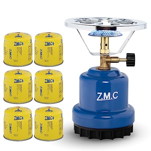 Z.M.C Campingkocher + 6x Gaskartuschen 190g, tragbarer Gaskocher...