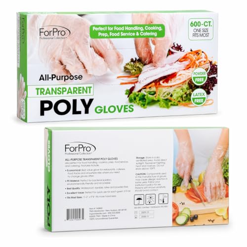Image of ForPro Disposable Poly Plastic Gloves, Food-Grade, BPA /Latex /Powder-Free, Lightweight, One Size, Ideal For Cooking