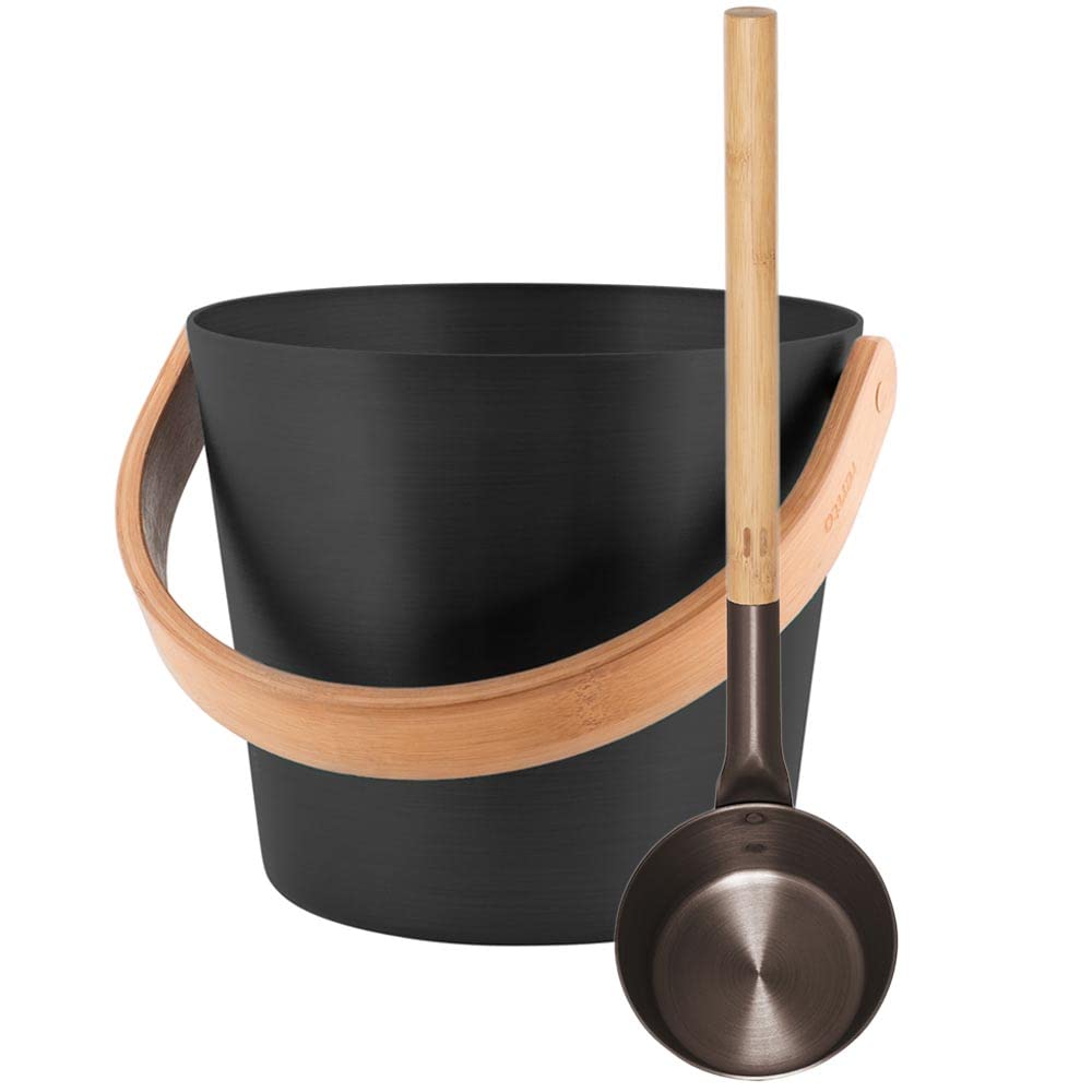 Hochwertige Sauna- Set's inkl. digitaler POOL Total Saunabroschüre (Saunakübel mit Henkel + Saunakelle, Schwarz) – Saunazubehör – Made in Finland