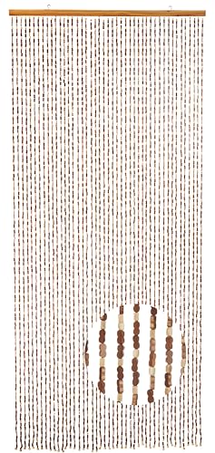Kobolo Türvorhang Bamboo 90x200cm braun Bambus Perlenvorhang mit 45 Strängen je 0 9cm & Holzleiste dekorativer Fadenvorhang als Insektenschutz & Raumteiler für Balkon- & Terrassentür handgefertigt