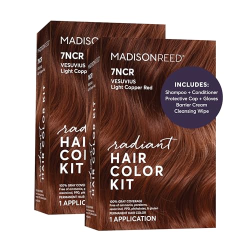 Image of Madison Reed Radiant Hair Color Kit - 7NCR Light Copper Red (Vesuvius Red), Permanent Hair Dye, Dimensional Gray Hair Blending | PPD-Free & Ammonia-Free, 2 Pack