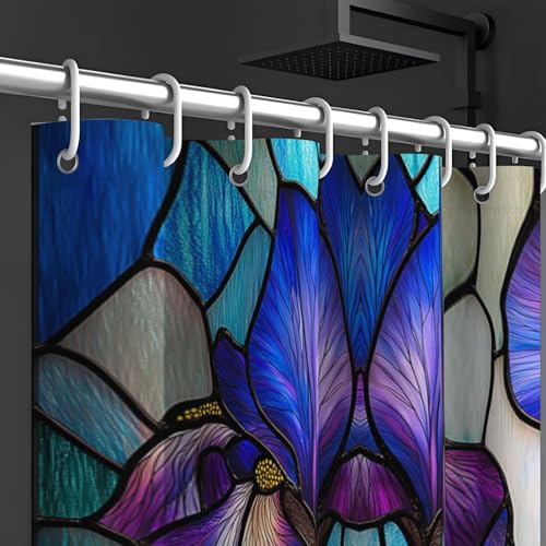 Rideau de douche imperméable et lavable motif iris en polyester - 6