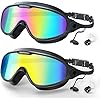 Swimming Goggles, Uicokss 2 Pack Wide View Anti Fog&UV Swim Goggles with Ear Plugs Nose Cover for Audlt, No Leaking Swim Glasses for Men Women Youth