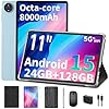 Tablet Android 15 con teclado, tableta de 11 pulgadas con 24 GB de RAM+128 GB de ROM (expansión de 2 TB), batería de 8000 mAh, WiFi 2.4G/5G, cámara dual de 5 MP+13 MP, Widevine L1, octa-core, ratón