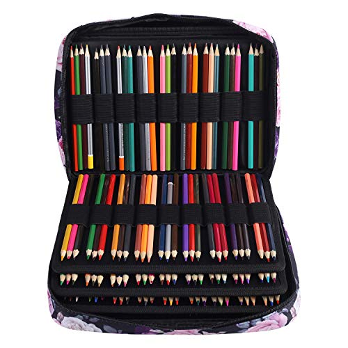 Image of Colored Pencil Case Slot Holds 220 Pencils or 144 Gel Pens with Zipper Closure Large Capacity Nylon Pen Organizer for Artist Gray Rose