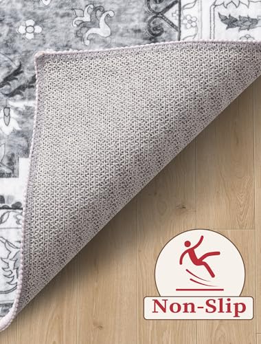 SERISSA Boho Washable Runner Rug, 2x5 Rug Runner Non-Slip Vintage Grey Hallway Kitchen Runner Rug Ultra Soft Print Distressed Floor Carpet Runner for Bedroom Bathroom Laundry Living Room
