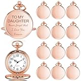 Remuuly 10 Pack Classic Vintage Engraved Quartz Pocket Watch with Chain Arabic Numerals Scale Smooth Watches for Men Women Groomsmen Coworker Teacher Volunteer Christmas Father's Gifts (Rose Gold)