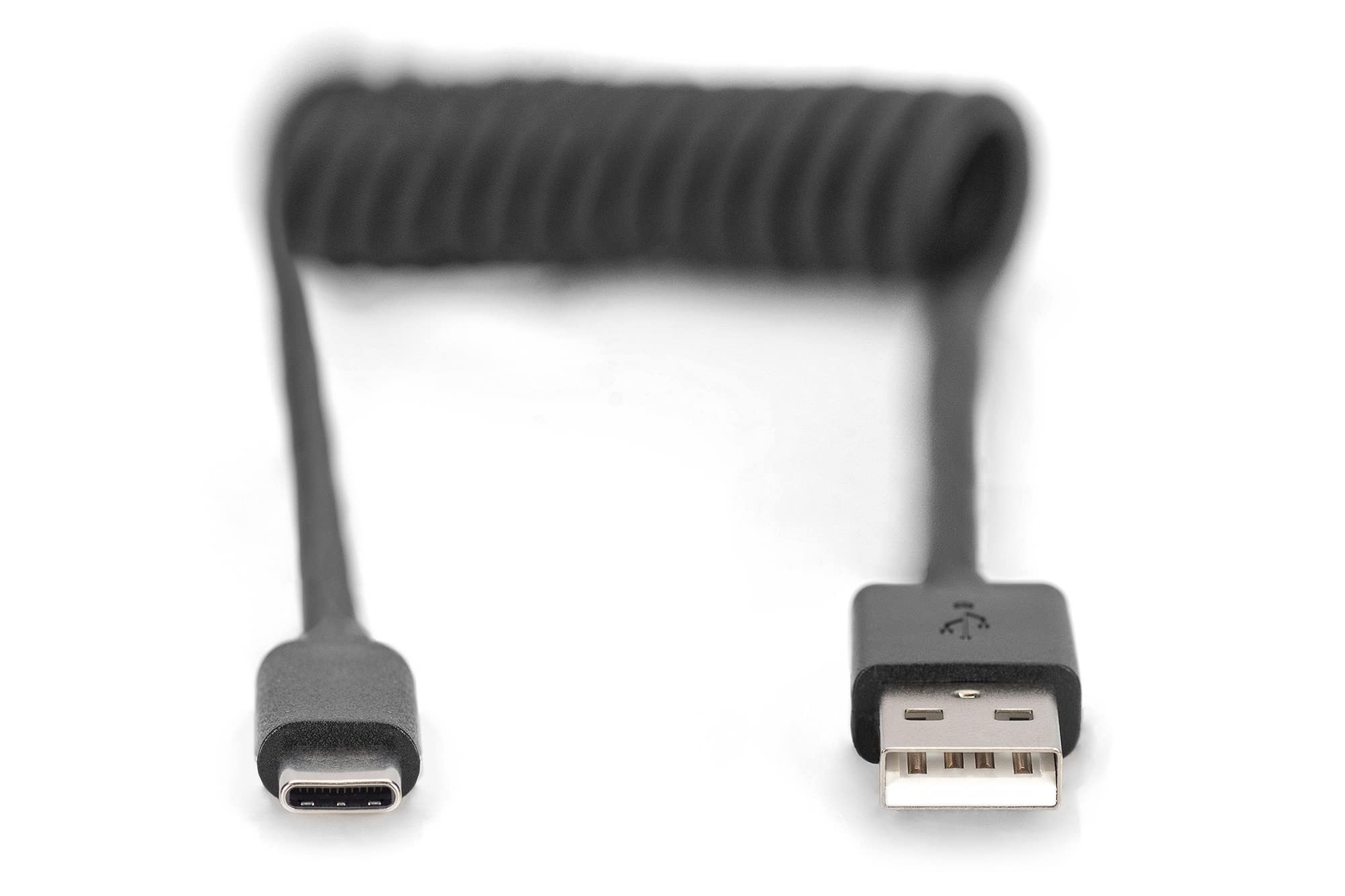 DIGITUS Kabel spiralny USB 2.0 – USB-A do typu C – 480 Mb/s – zasilanie 60 W – rozciągliwy do 1 m – do Android Auto i Carplay – czarny