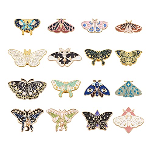 Image of Cheriswelry 16Pcs Butterfly Theme Enamel Pins Set Enamel Butterfly Lapel Pins Insect Animal Brooch Pins 14-30mm for Clothes Jacket Bags Backpack Hats Decoration