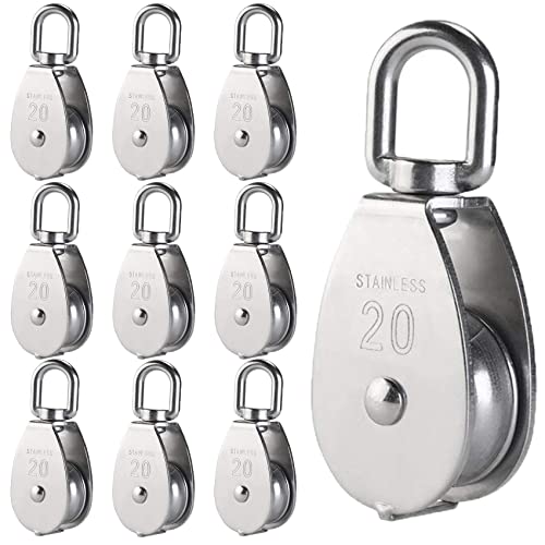 YAMASO,10Pcs 304 Stainless Steel M20 Silver Single Pulley Block Wire Rope Hanging Wire Towing Wheel