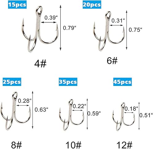 Miniatura 8 de Juego de 150 ganchos agudos negros, juego de 150 anzuelos de pesca agudos afilados de acero de alto carbono, clásico redondo curvado, triple juego