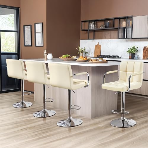 Image of Yaheetech Bar Stools Set of 4, Swivel with Backs, Adjustable Height, Beige