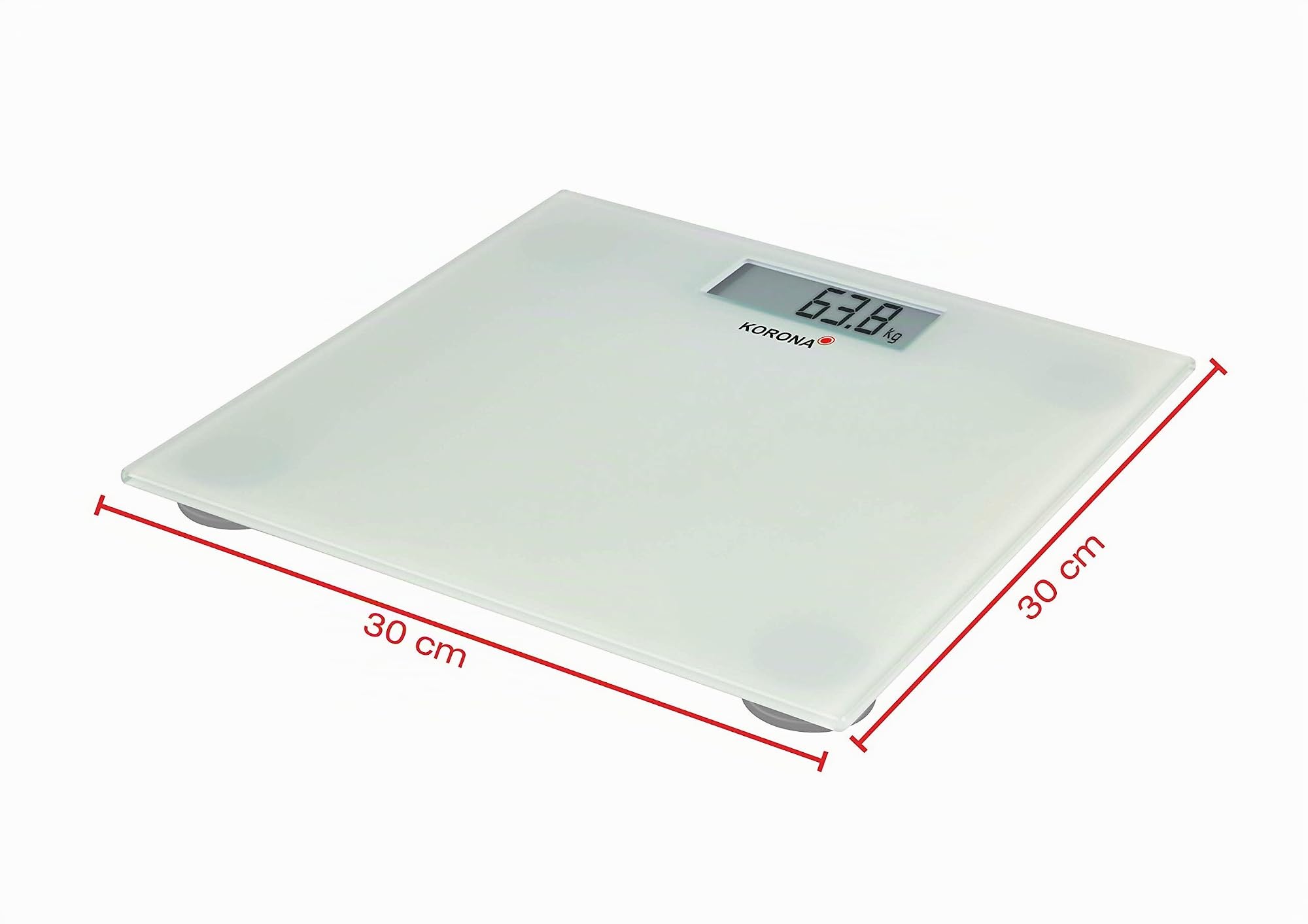 Korona Mira 74750 - Báscula de baño (cristal, construcción sólida y estable, altura plana, color blanco puro, digital, capacidad de carga de 180 kg, 100 gramos)