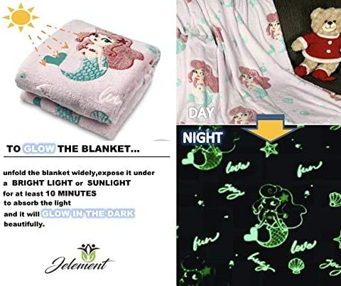 Image of Glow in The Dark Blanket Gifts for Toddler Kids Teen Girls| 80 x 70 inch / 200cm x 180cm |Bedroom Decor, Lightweight Throw Blankets|Soft Cozy Fluffy Luminous Throw Blanket - Pink Mermaid