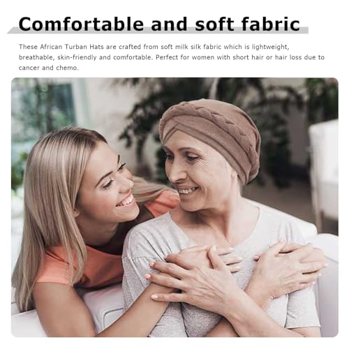 Image of DRESHOW Turban Pre-Tied Twisted Hat Thread African Head Wraps for Black Women Chemo Cancer Cap Braid Hair Cover