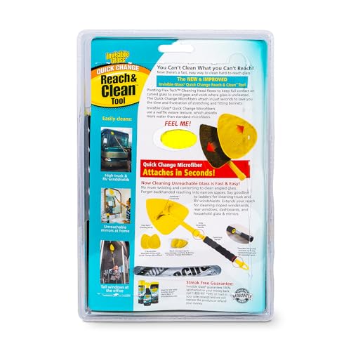 Image of Invisible Glass 95160 Reach & Clean Windshield Cleaning Tool and Car Window Cleaner Tool for Interior and Exterior Auto Glass, Trucks, SUVs, RVs and Home Windows with 2 Microfiber Pads and Storage Bag